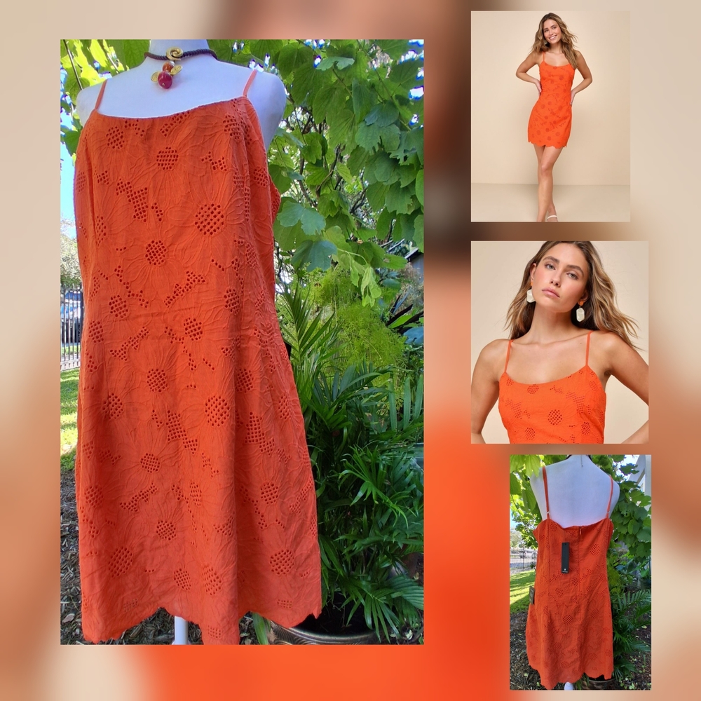 🔥NWT Lulus SUNNY GLOW EMBROIDERED Dress XL & FREE GIFT